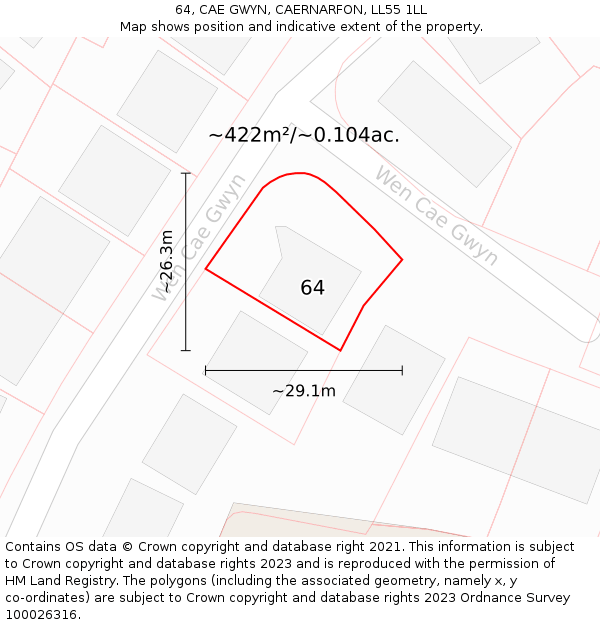 64, CAE GWYN, CAERNARFON, LL55 1LL: Plot and title map