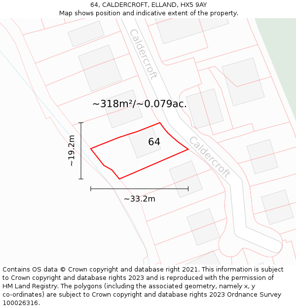 64, CALDERCROFT, ELLAND, HX5 9AY: Plot and title map