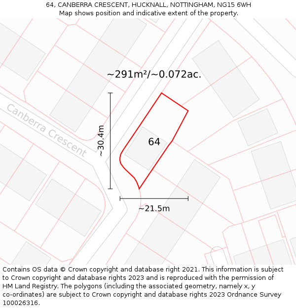 64, CANBERRA CRESCENT, HUCKNALL, NOTTINGHAM, NG15 6WH: Plot and title map