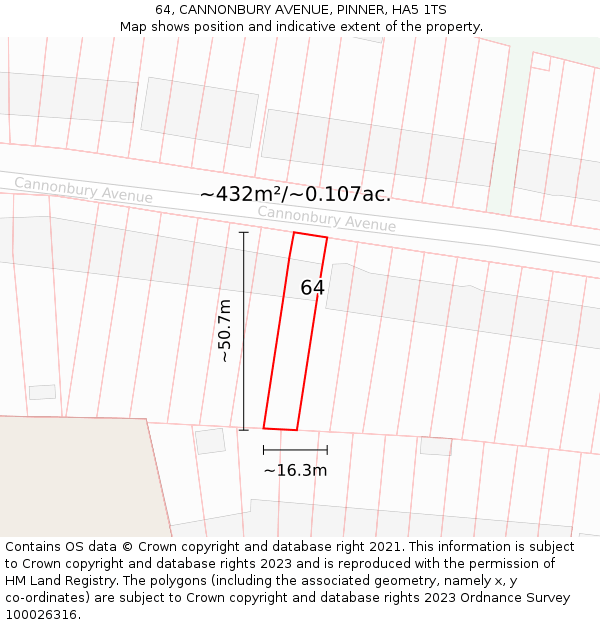 64, CANNONBURY AVENUE, PINNER, HA5 1TS: Plot and title map