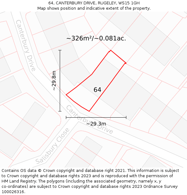 64, CANTERBURY DRIVE, RUGELEY, WS15 1GH: Plot and title map