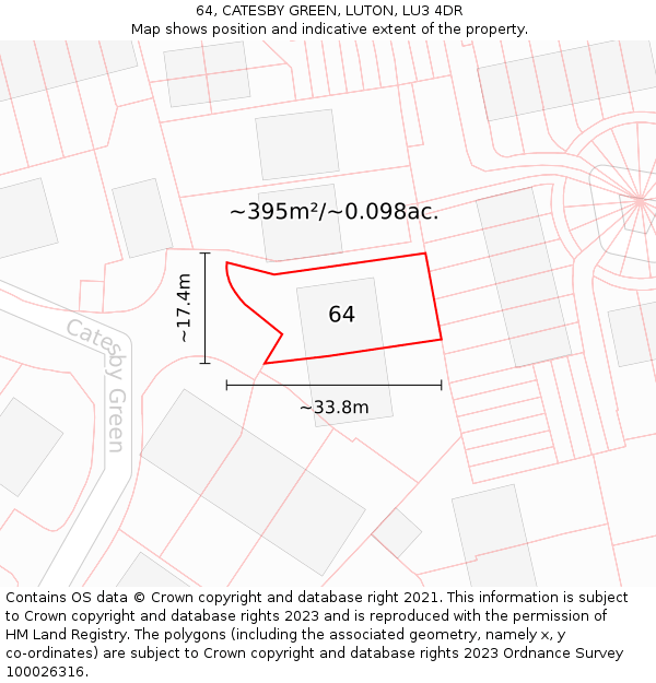 64, CATESBY GREEN, LUTON, LU3 4DR: Plot and title map