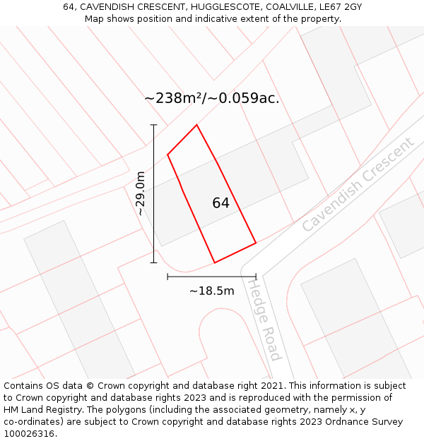 64, CAVENDISH CRESCENT, HUGGLESCOTE, COALVILLE, LE67 2GY: Plot and title map