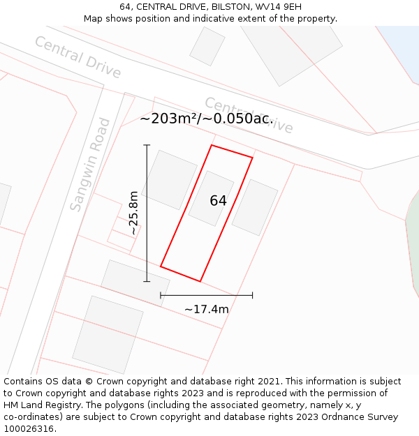 64, CENTRAL DRIVE, BILSTON, WV14 9EH: Plot and title map