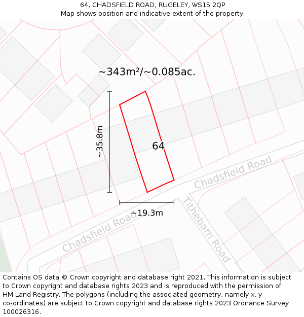 64, CHADSFIELD ROAD, RUGELEY, WS15 2QP: Plot and title map