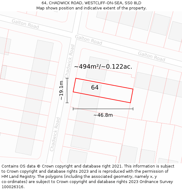 64, CHADWICK ROAD, WESTCLIFF-ON-SEA, SS0 8LD: Plot and title map