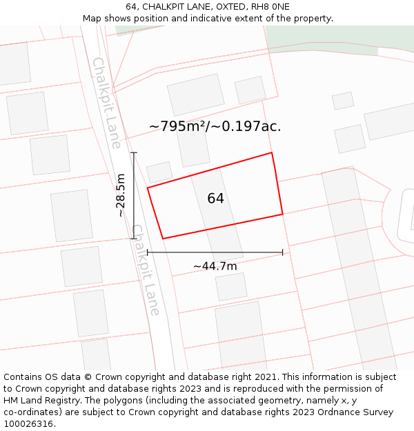 64, CHALKPIT LANE, OXTED, RH8 0NE: Plot and title map