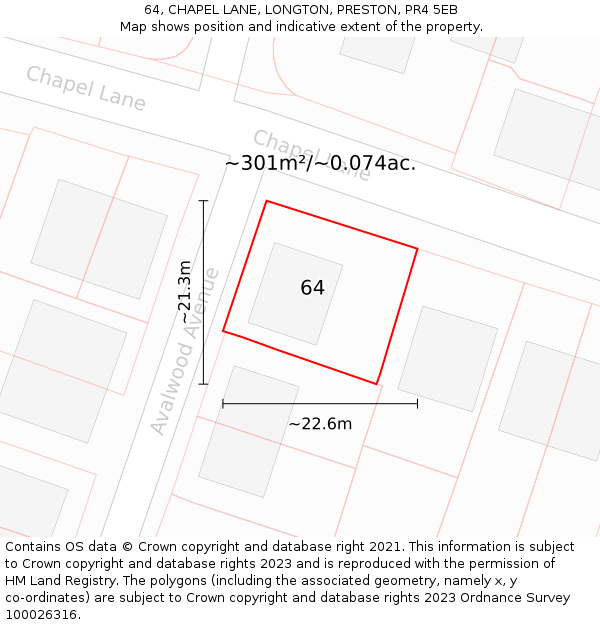 64, CHAPEL LANE, LONGTON, PRESTON, PR4 5EB: Plot and title map