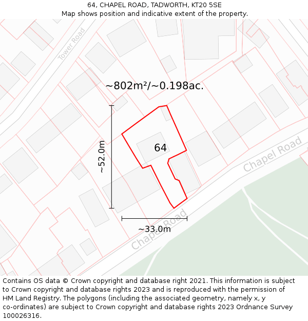 64, CHAPEL ROAD, TADWORTH, KT20 5SE: Plot and title map