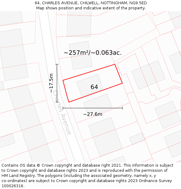 64, CHARLES AVENUE, CHILWELL, NOTTINGHAM, NG9 5ED: Plot and title map