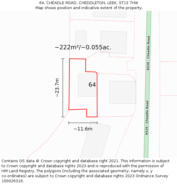 64, CHEADLE ROAD, CHEDDLETON, LEEK, ST13 7HW: Plot and title map