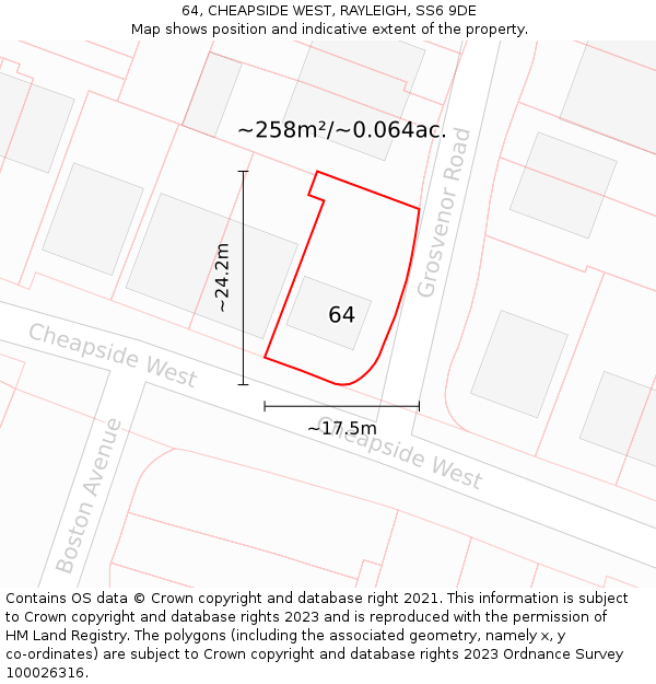 64, CHEAPSIDE WEST, RAYLEIGH, SS6 9DE: Plot and title map