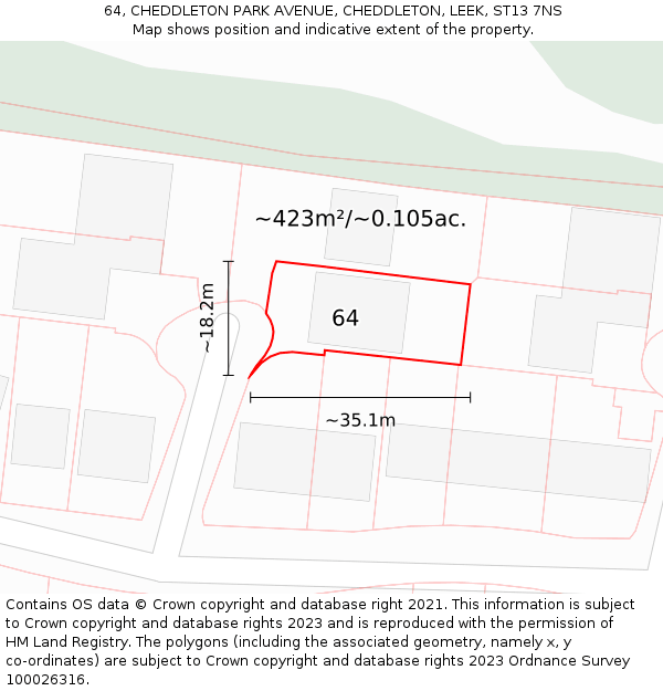 64, CHEDDLETON PARK AVENUE, CHEDDLETON, LEEK, ST13 7NS: Plot and title map