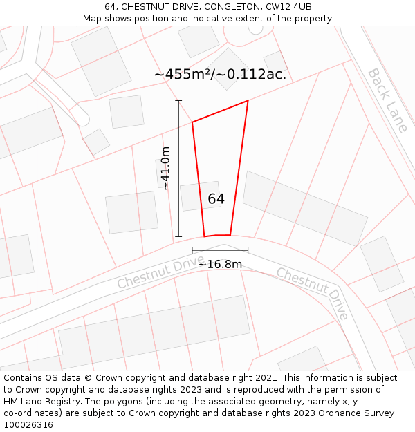 64, CHESTNUT DRIVE, CONGLETON, CW12 4UB: Plot and title map