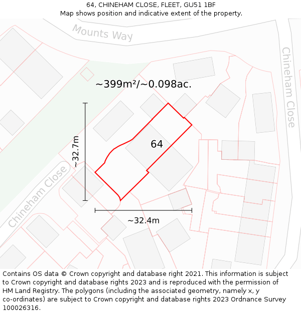 64, CHINEHAM CLOSE, FLEET, GU51 1BF: Plot and title map