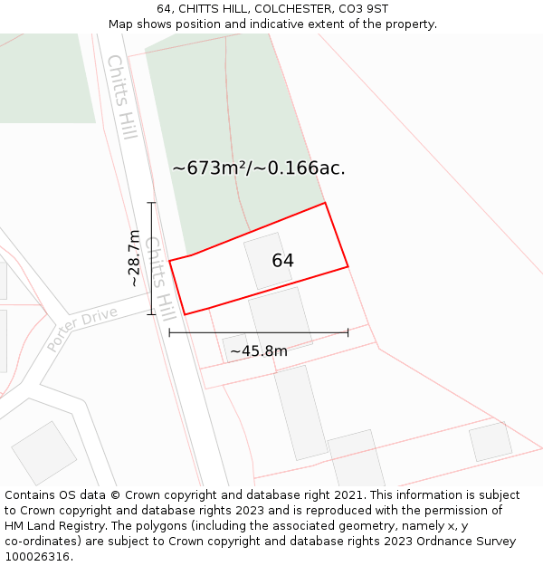 64, CHITTS HILL, COLCHESTER, CO3 9ST: Plot and title map