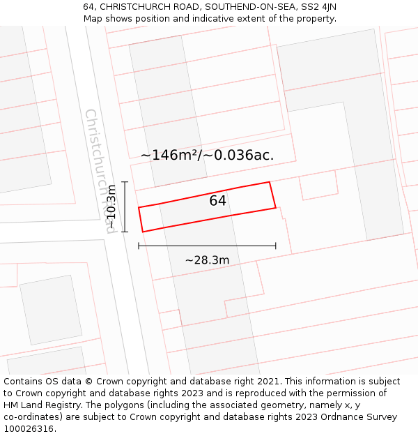 64, CHRISTCHURCH ROAD, SOUTHEND-ON-SEA, SS2 4JN: Plot and title map