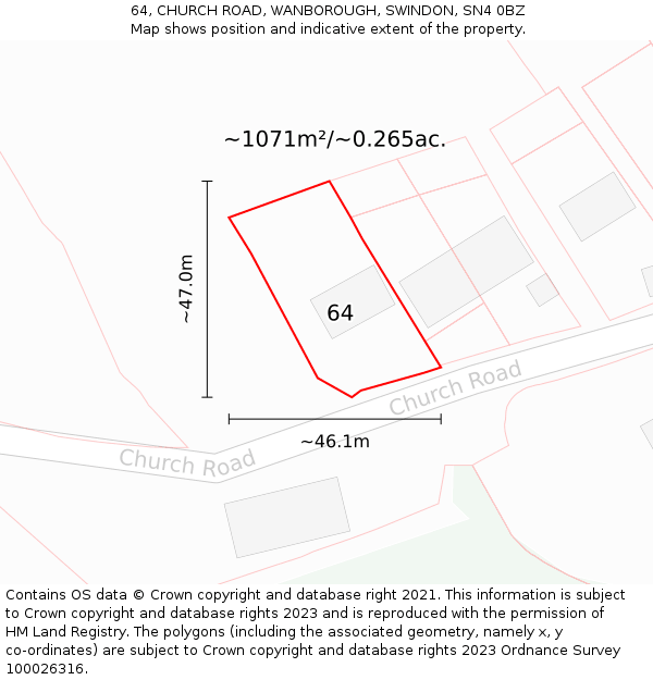 64, CHURCH ROAD, WANBOROUGH, SWINDON, SN4 0BZ: Plot and title map