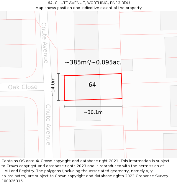 64, CHUTE AVENUE, WORTHING, BN13 3DU: Plot and title map
