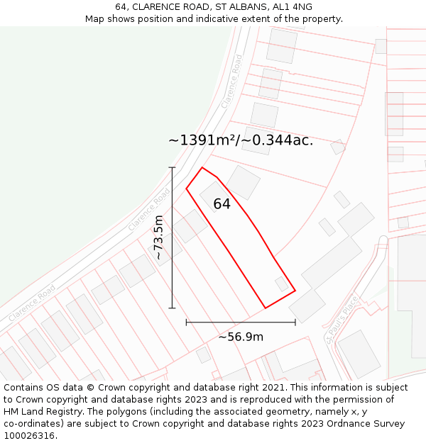 64, CLARENCE ROAD, ST ALBANS, AL1 4NG: Plot and title map