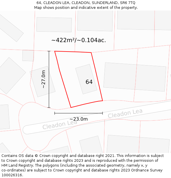 64, CLEADON LEA, CLEADON, SUNDERLAND, SR6 7TQ: Plot and title map