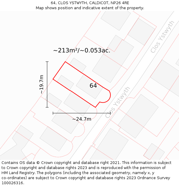 64, CLOS YSTWYTH, CALDICOT, NP26 4RE: Plot and title map