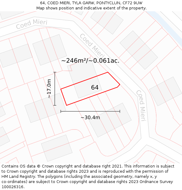 64, COED MIERI, TYLA GARW, PONTYCLUN, CF72 9UW: Plot and title map