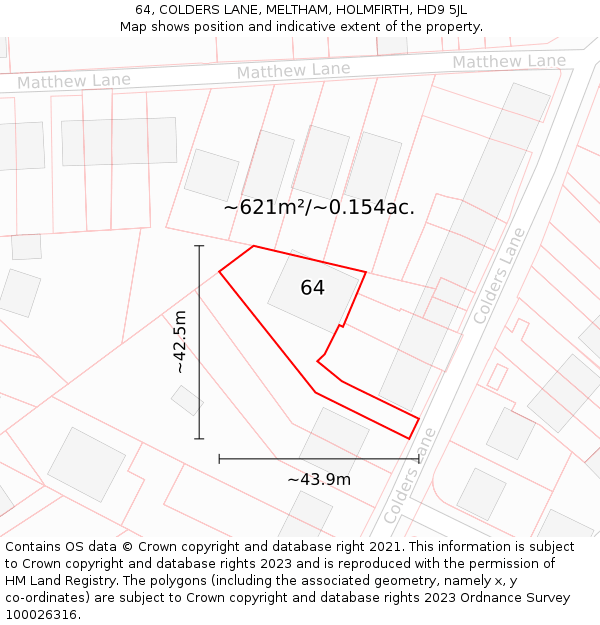 64, COLDERS LANE, MELTHAM, HOLMFIRTH, HD9 5JL: Plot and title map