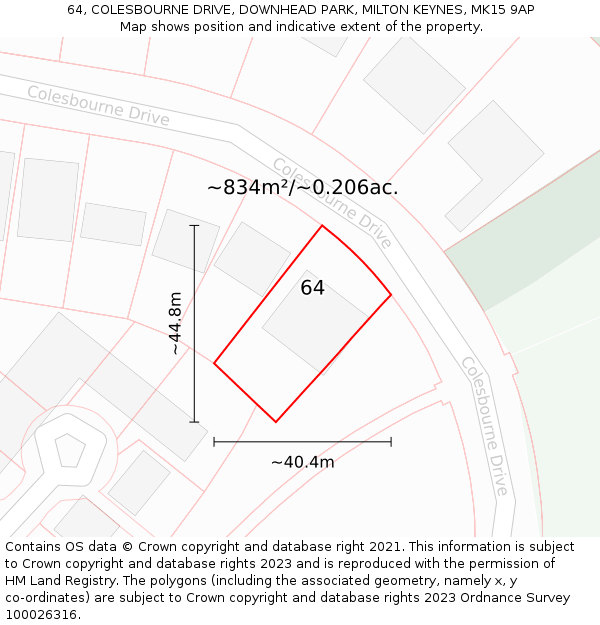 64, COLESBOURNE DRIVE, DOWNHEAD PARK, MILTON KEYNES, MK15 9AP: Plot and title map