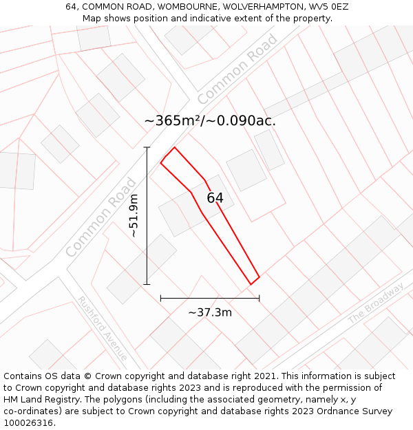 64, COMMON ROAD, WOMBOURNE, WOLVERHAMPTON, WV5 0EZ: Plot and title map