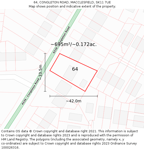 64, CONGLETON ROAD, MACCLESFIELD, SK11 7UE: Plot and title map