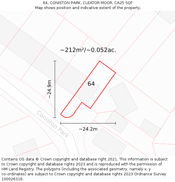 64, CONISTON PARK, CLEATOR MOOR, CA25 5QF: Plot and title map