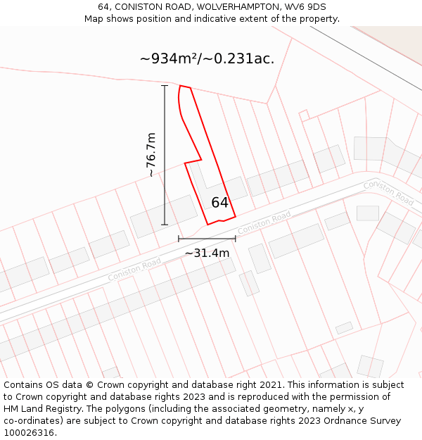64, CONISTON ROAD, WOLVERHAMPTON, WV6 9DS: Plot and title map