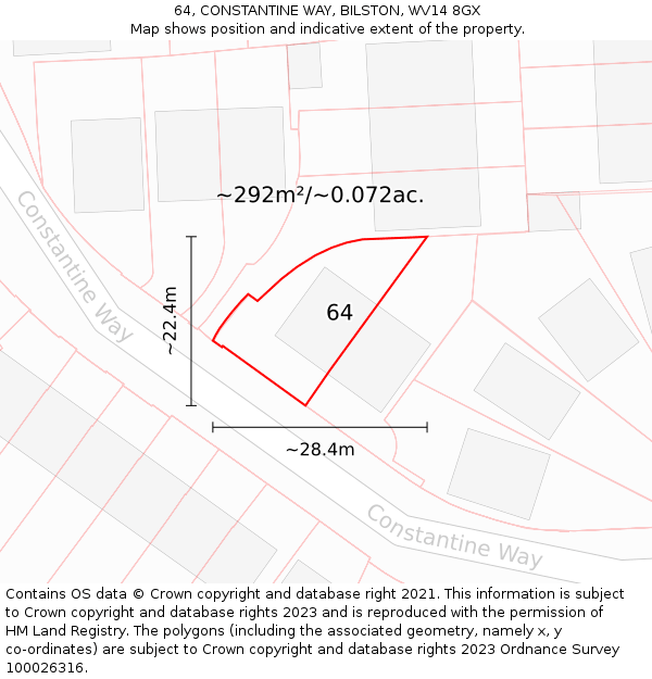 64, CONSTANTINE WAY, BILSTON, WV14 8GX: Plot and title map