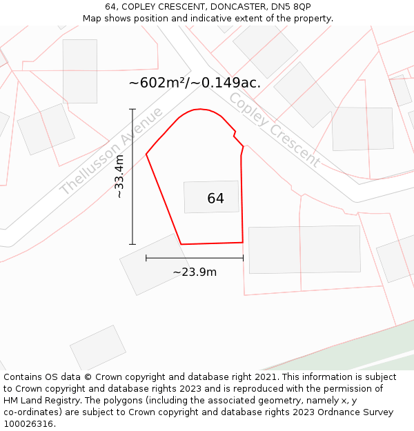 64, COPLEY CRESCENT, DONCASTER, DN5 8QP: Plot and title map
