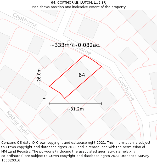 64, COPTHORNE, LUTON, LU2 8RJ: Plot and title map