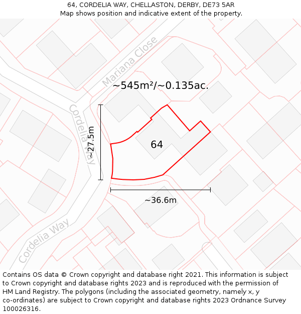 64, CORDELIA WAY, CHELLASTON, DERBY, DE73 5AR: Plot and title map