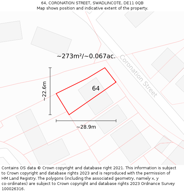 64, CORONATION STREET, SWADLINCOTE, DE11 0QB: Plot and title map