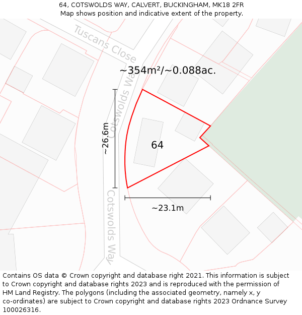 64, COTSWOLDS WAY, CALVERT, BUCKINGHAM, MK18 2FR: Plot and title map