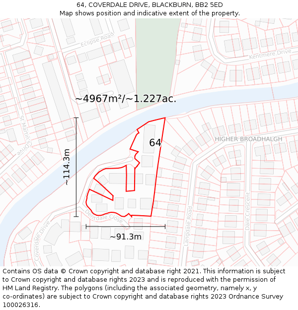 64, COVERDALE DRIVE, BLACKBURN, BB2 5ED: Plot and title map