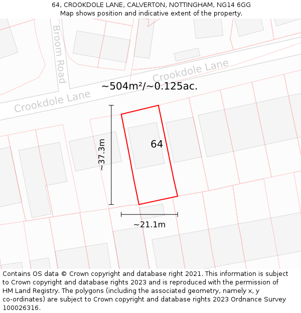 64, CROOKDOLE LANE, CALVERTON, NOTTINGHAM, NG14 6GG: Plot and title map