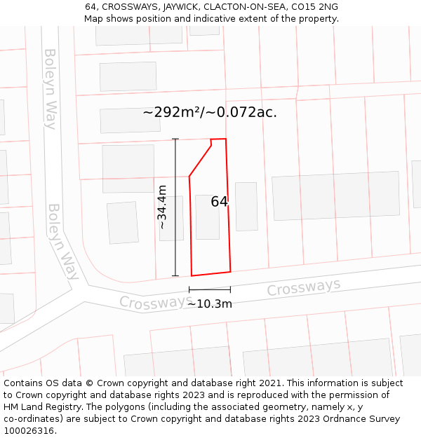 64, CROSSWAYS, JAYWICK, CLACTON-ON-SEA, CO15 2NG: Plot and title map