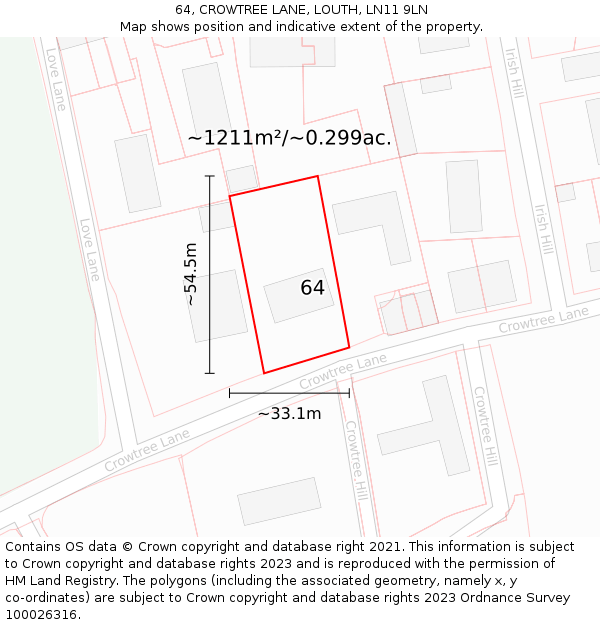 64, CROWTREE LANE, LOUTH, LN11 9LN: Plot and title map