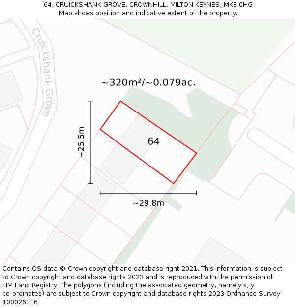 64, CRUICKSHANK GROVE, CROWNHILL, MILTON KEYNES, MK8 0HG: Plot and title map