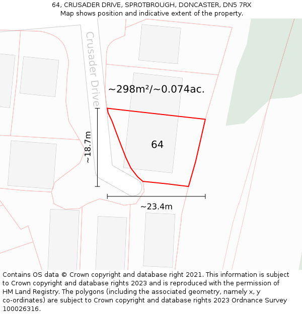 64, CRUSADER DRIVE, SPROTBROUGH, DONCASTER, DN5 7RX: Plot and title map