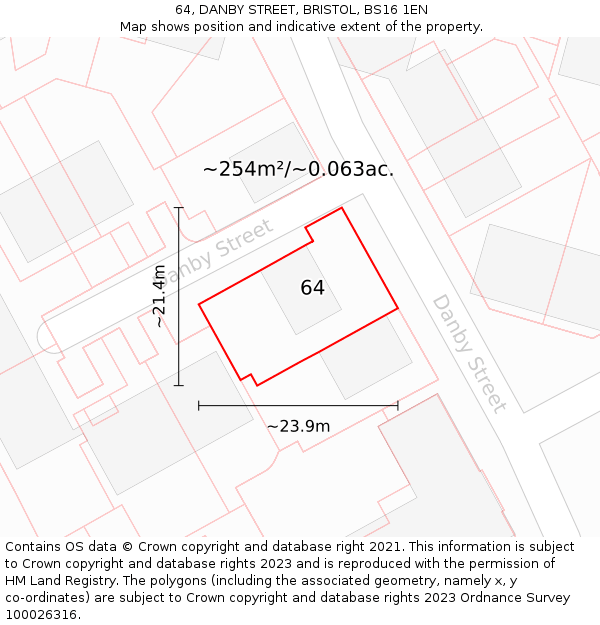 64, DANBY STREET, BRISTOL, BS16 1EN: Plot and title map