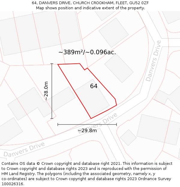 64, DANVERS DRIVE, CHURCH CROOKHAM, FLEET, GU52 0ZF: Plot and title map