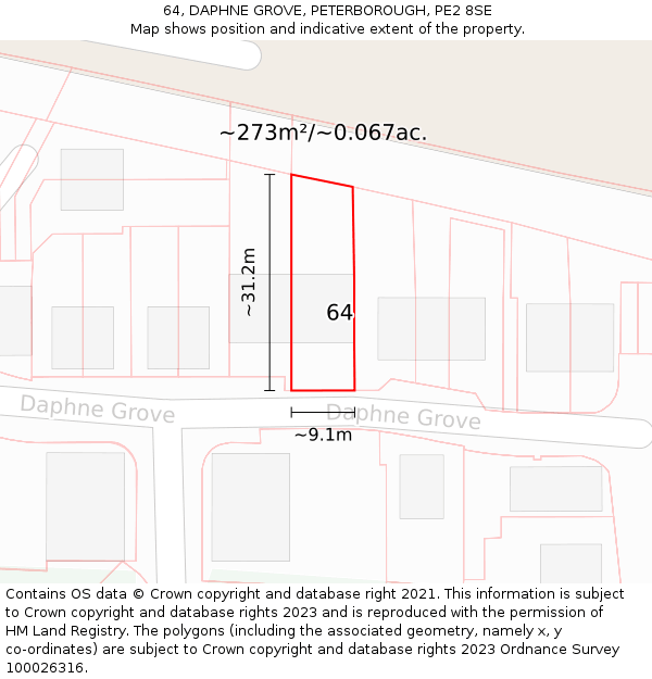 64, DAPHNE GROVE, PETERBOROUGH, PE2 8SE: Plot and title map