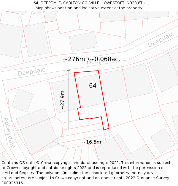 64, DEEPDALE, CARLTON COLVILLE, LOWESTOFT, NR33 8TU: Plot and title map