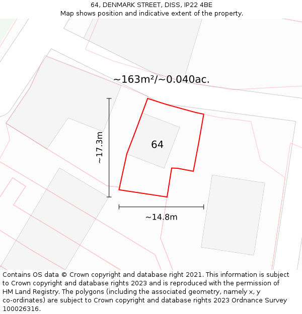 64, DENMARK STREET, DISS, IP22 4BE: Plot and title map